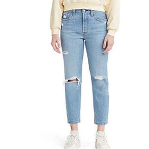 Levi’s Blue 501 Straight Leg High Rise Distressed Cropped Denim Jeans Size 25